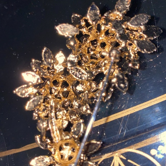 Huge Pink Rhinestone Signed JANUS Brooch Pin Floral Spray Designer Signed - Picture 5 of 5